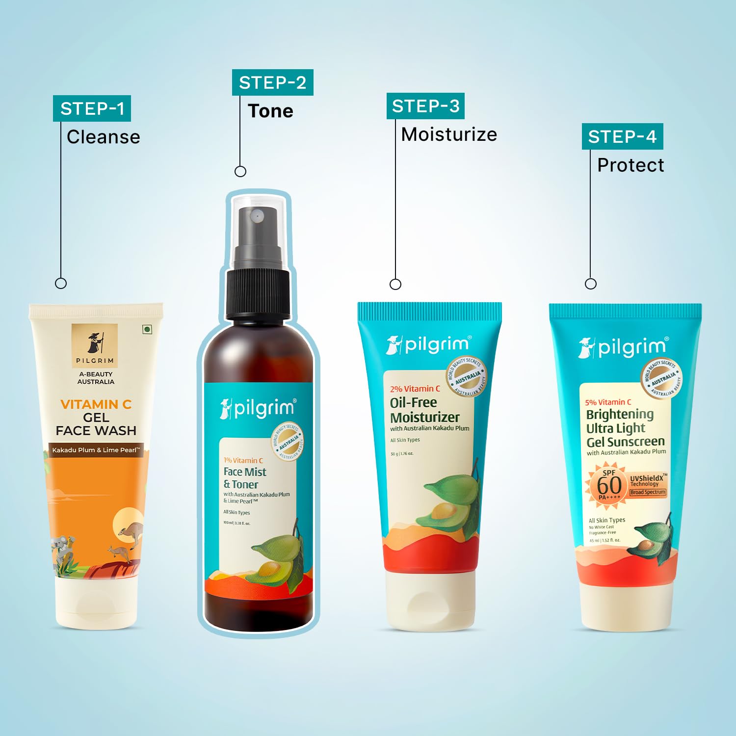Pilgrim 1% Vitamin C Toner with Australian Kakadu Plum & Lime Pearl, Alcohol-Free, 100ml - ingredients panel