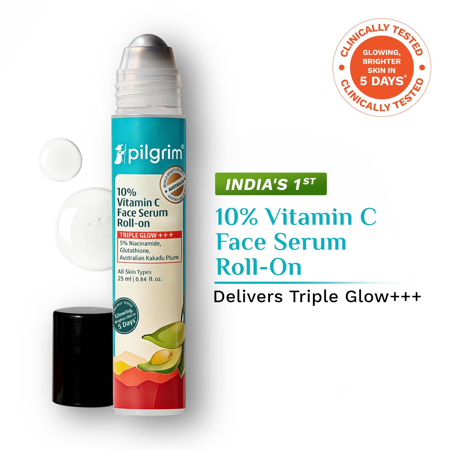 PILGRIM 10% Vitamin C Face Serum with Niacinamide and Kakadu Plum, Unisex Face Serum - front view (28)