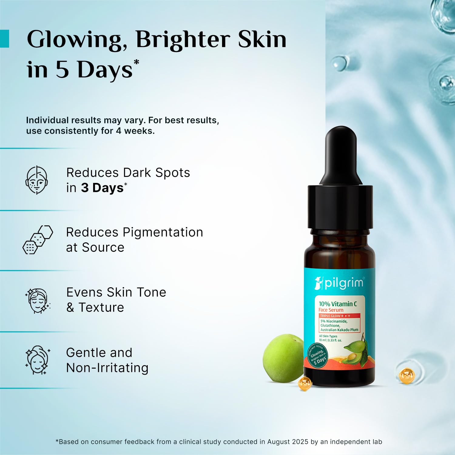 PILGRIM 10% Vitamin C Face Serum with Niacinamide and Kakadu Plum, Unisex Face Serum - packaging