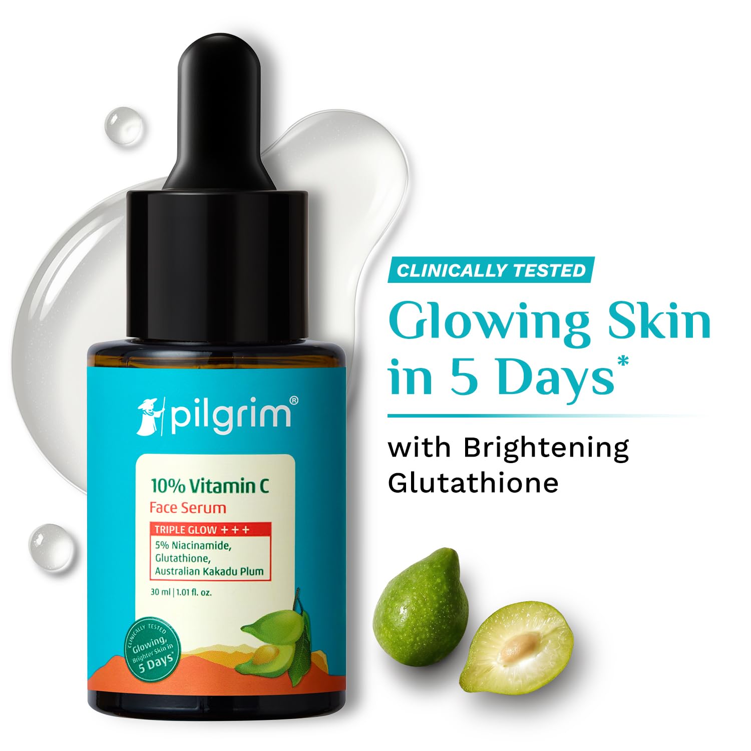 PILGRIM 10% Vitamin C Face Serum with Niacinamide and Kakadu Plum, Unisex Face Serum - label detail (43)