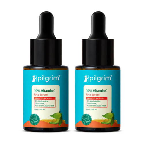 Pilgrim 10% Vitamin C Serum 30ml for Glowing Skin (Pack of 2) | With 5% Niacinamide, Hyaluronic & Glycolic Acid|Fades Dark Sp