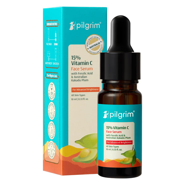 Pilgrim 15% Vitamin C Serum 10ml for Glowing Skin with Ferulic Acid & Kakadu Plum | Advanced Dark Spot Corrector, Hyperpigmen