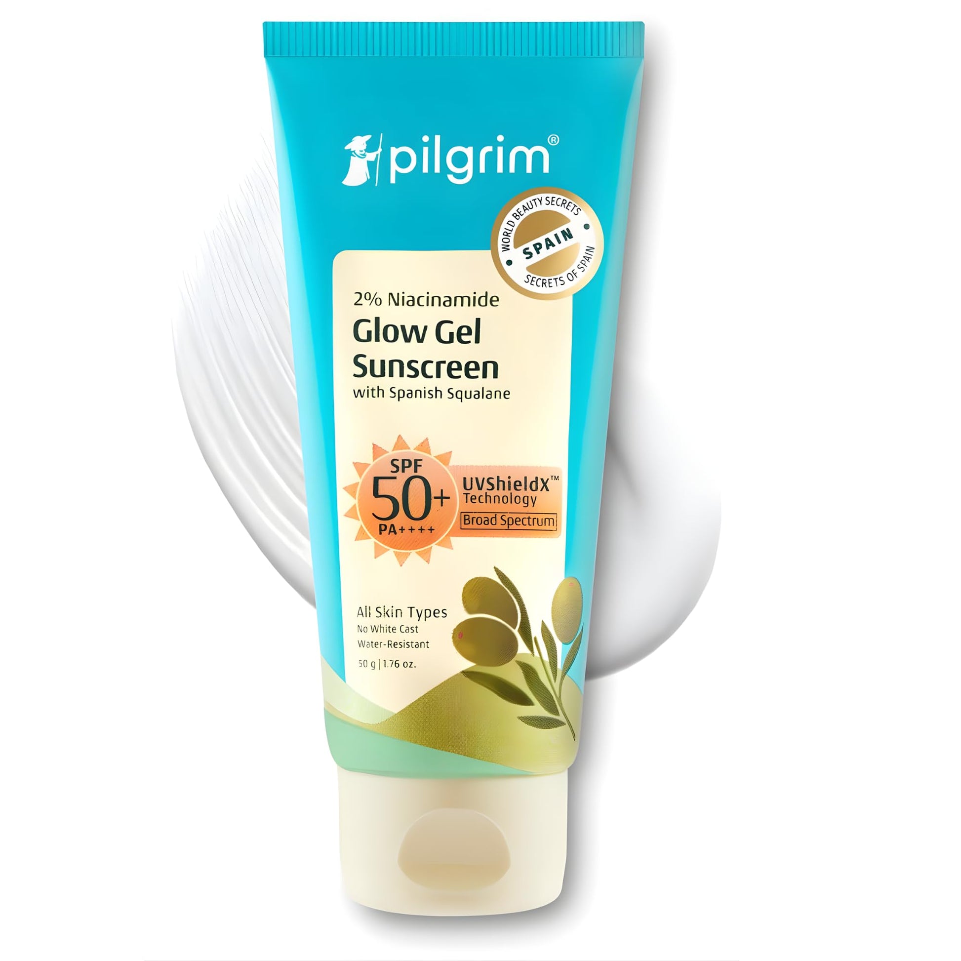 Pilgrim 2% Niacinamide Glow Sunscreen SPF 50 +++ for Women and Men with Spanish Squalane | Enhances Glow, Broad spectrum, Non