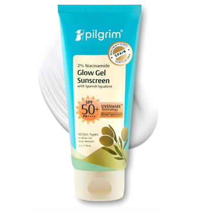 Pilgrim 2% Niacinamide Glow Sunscreen SPF 50 +++ for Women and Men with Spanish Squalane | Enhances Glow, Broad spectrum, Non