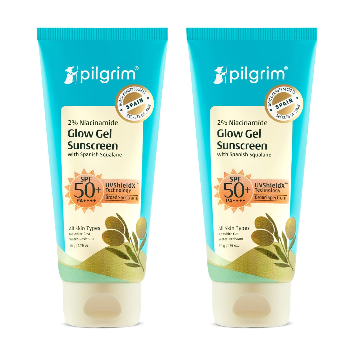 Pilgrim 2% Niacinamide Glow Sunscreen SPF 50 +++ for Women and Men with Spanish Squalane | Enhances Glow, Broad spectrum, Non