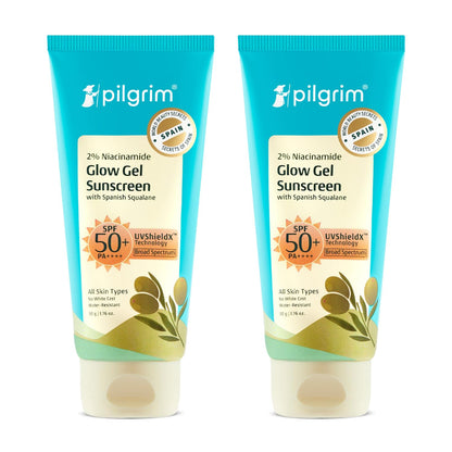 Pilgrim 2% Niacinamide Glow Sunscreen SPF 50 +++ for Women and Men with Spanish Squalane | Enhances Glow, Broad spectrum, Non