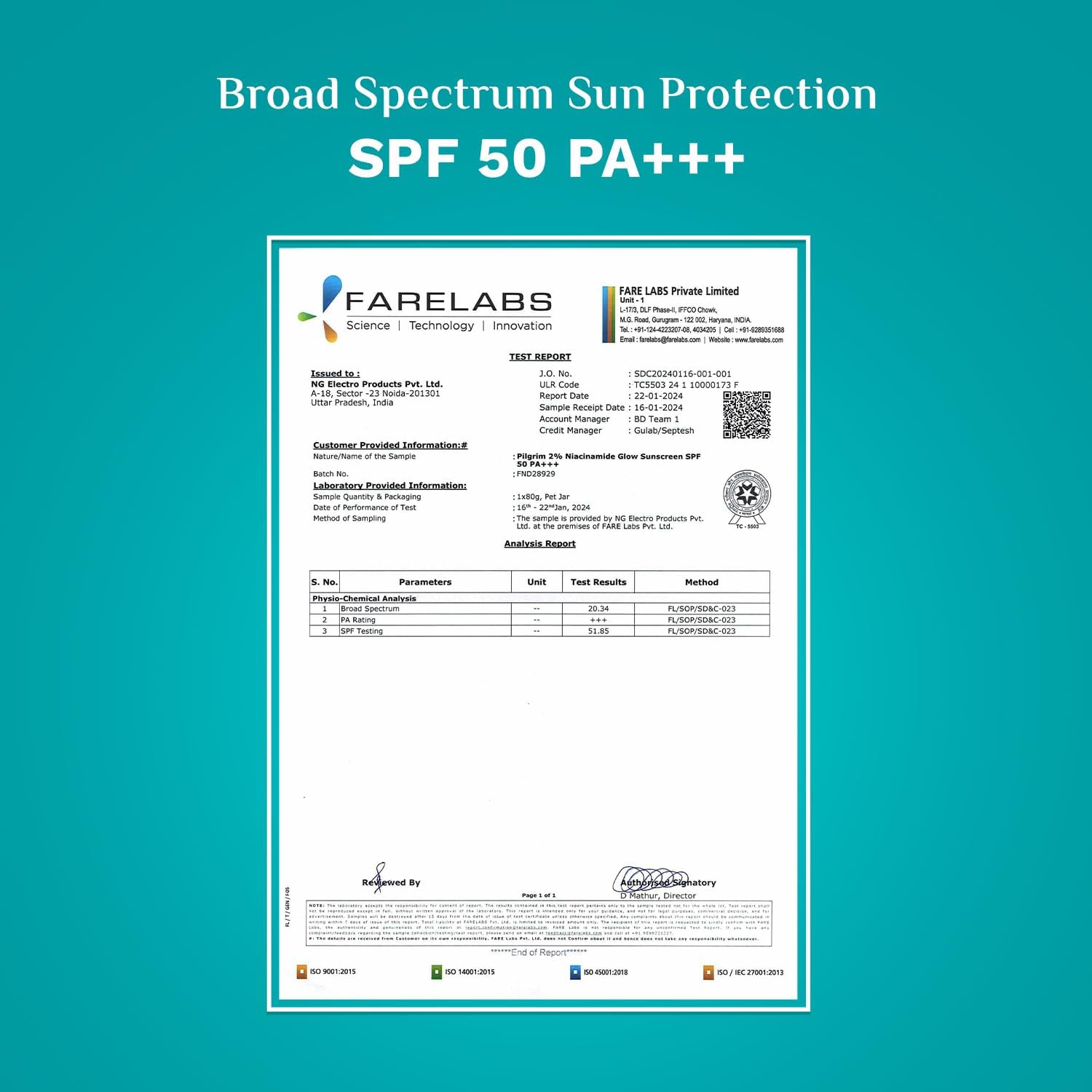 Pilgrim 2% Niacinamide Glow Sunscreen SPF 50 +++ for Women and Men with Spanish Squalane | Enhances Glow, Broad spectrum, Non