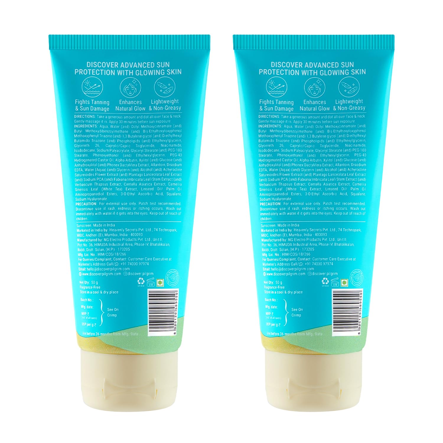 Pilgrim 2% Niacinamide Glow Sunscreen SPF 50 +++ for Women and Men with Spanish Squalane | Enhances Glow, Broad spectrum, Non