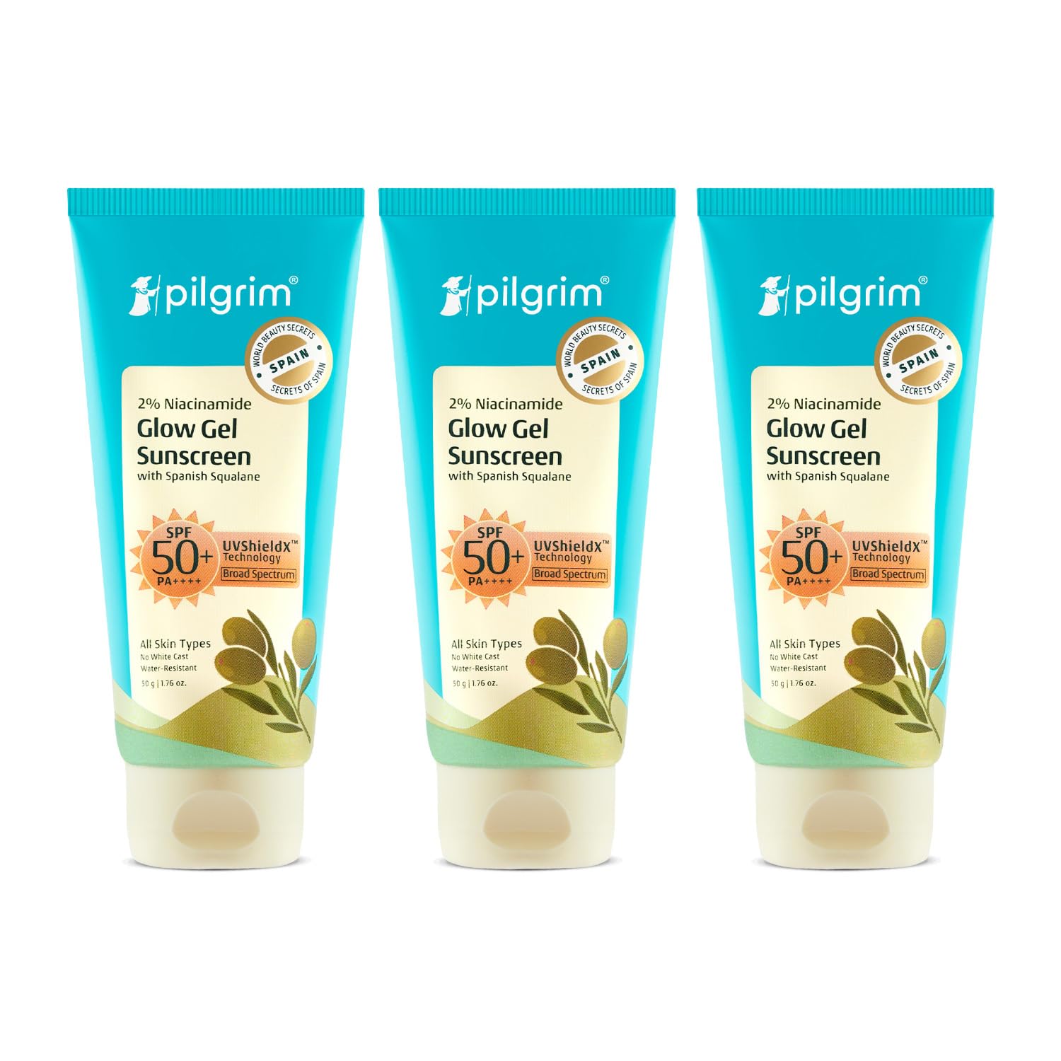 Pilgrim 2% Niacinamide Glow Sunscreen SPF 50 +++ for Women and Men with Spanish Squalane | Enhances Glow, Broad spectrum, Non