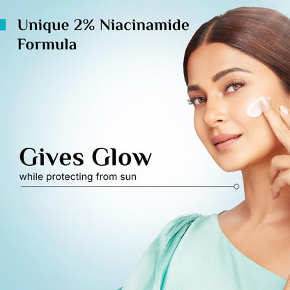 Pilgrim 2% Niacinamide Glow Sunscreen SPF 50 +++ for Women and Men with Spanish Squalane | Enhances Glow, Broad spectrum, Non