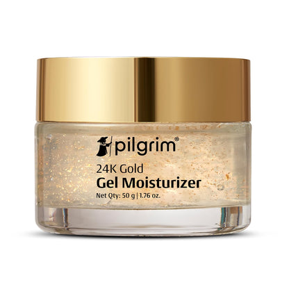 Pilgrim 24K Gold Gel Moisturizer, 50gm, with Hyaluronic Acid, Alpha Arbutin & Niacinamide
