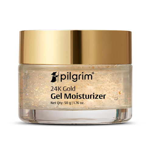 Pilgrim 24K Gold Gel Moisturizer, 50gm, with Hyaluronic Acid, Alpha Arbutin & Niacinamide