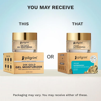 Pilgrim 24K Gold Gel Moisturizer, 50gm, with Hyaluronic Acid, Alpha Arbutin & Niacinamide - front view
