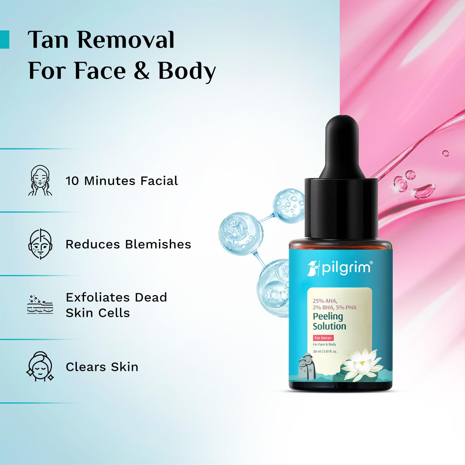 Pilgrim 25% AHA + 2% BHA + 5% PHA Peeling Solution For Tan Removal - 10ml |10-Minute Facial At Home | Advanced Exfoliating Pe