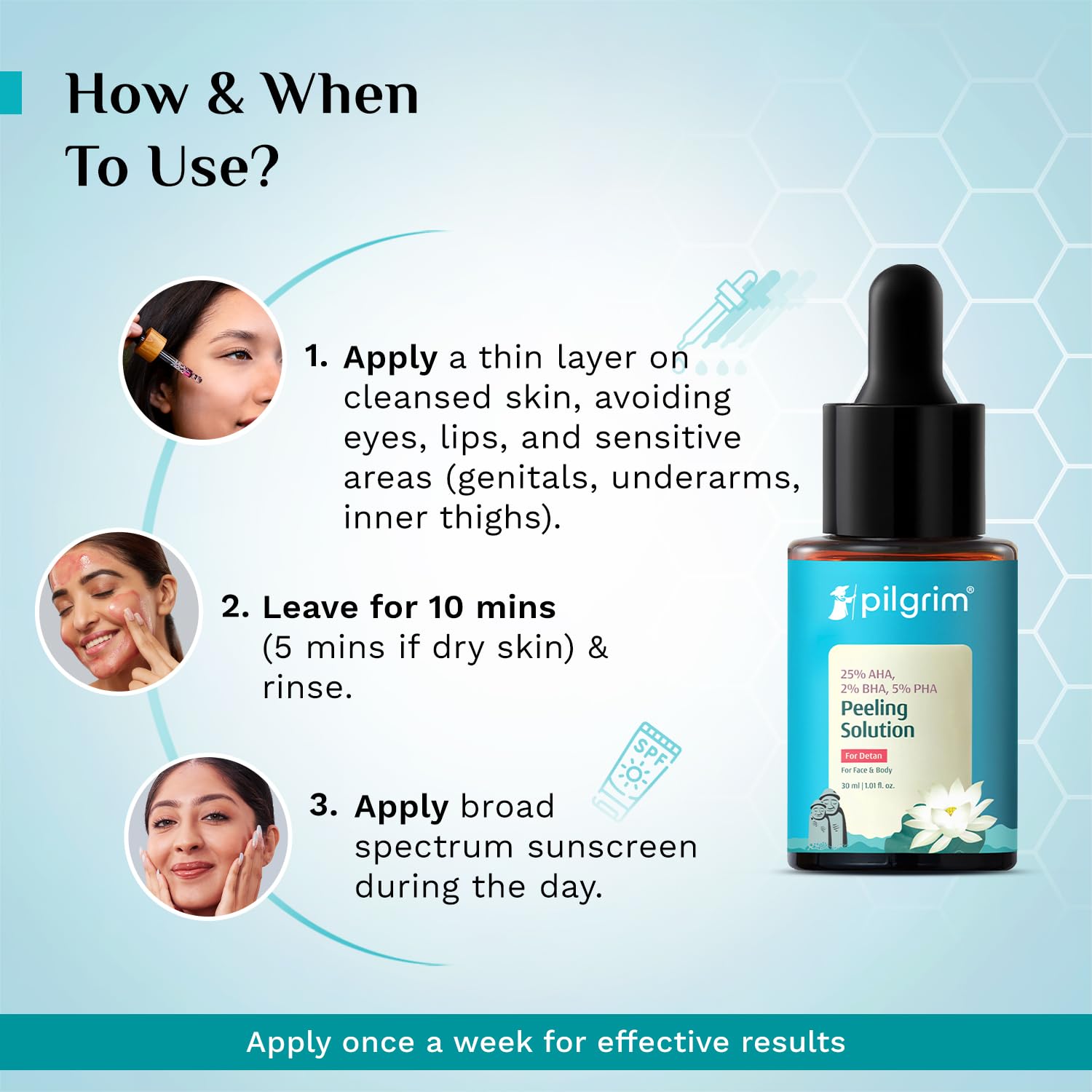 Pilgrim 25% AHA + 2% BHA + 5% PHA Peeling Solution For Tan Removal - 10ml |10-Minute Facial At Home | Advanced Exfoliating Pe
