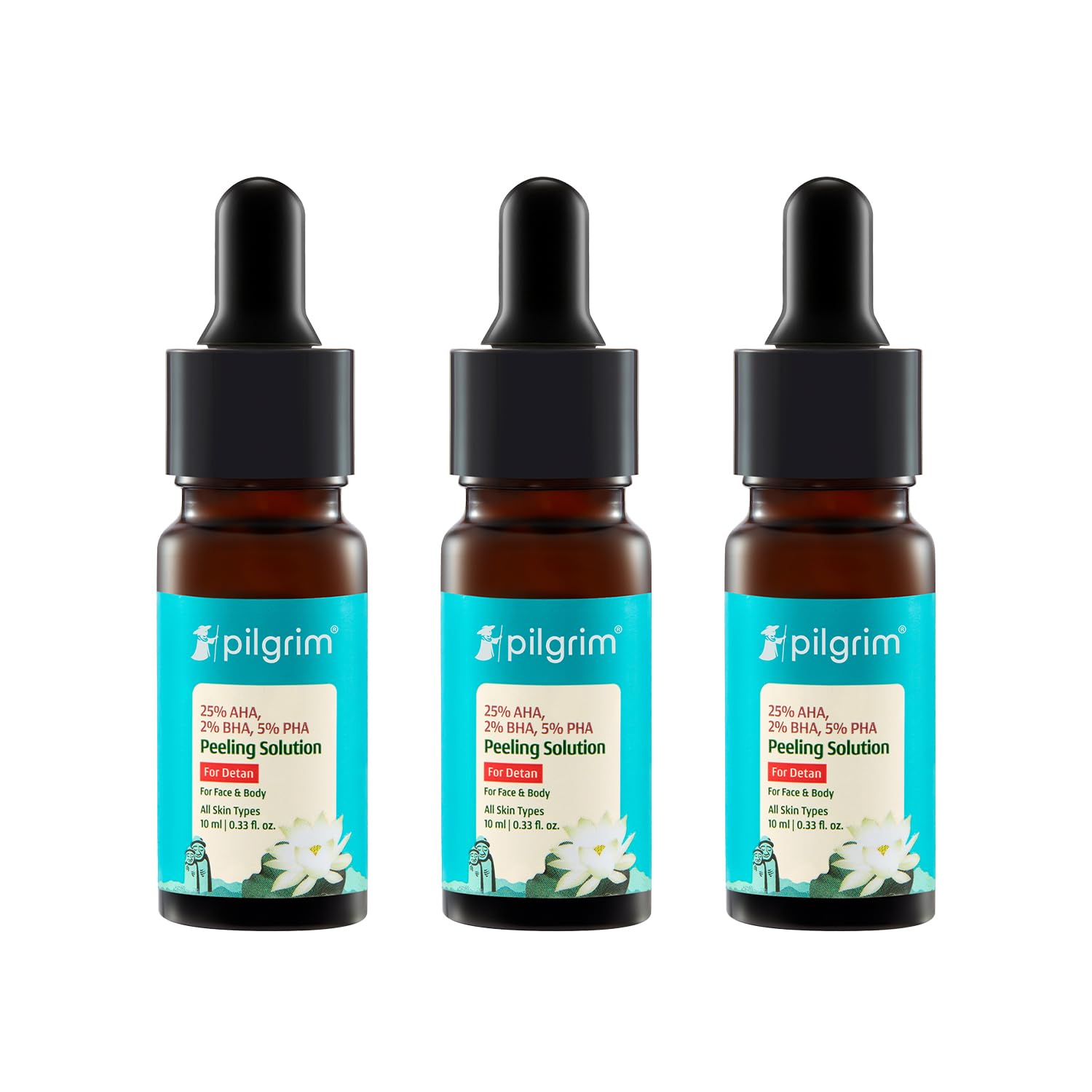 Pilgrim 25% AHA + 2% BHA + 5% PHA Peeling Solution For Tan Removal - 10ml |10-Minute Facial At Home | Advanced Exfoliating Pe