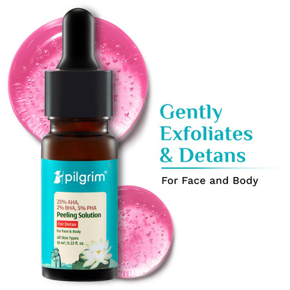 Pilgrim 25% AHA + 2% BHA + 5% PHA Peeling Solution For Tan Removal - 10ml |10-Minute Facial At Home | Advanced Exfoliating Pe