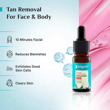 Pilgrim 25% AHA + 2% BHA + 5% PHA Peeling Solution For Tan Removal - 10ml |10-Minute Facial At Home | Advanced Exfoliating Pe
