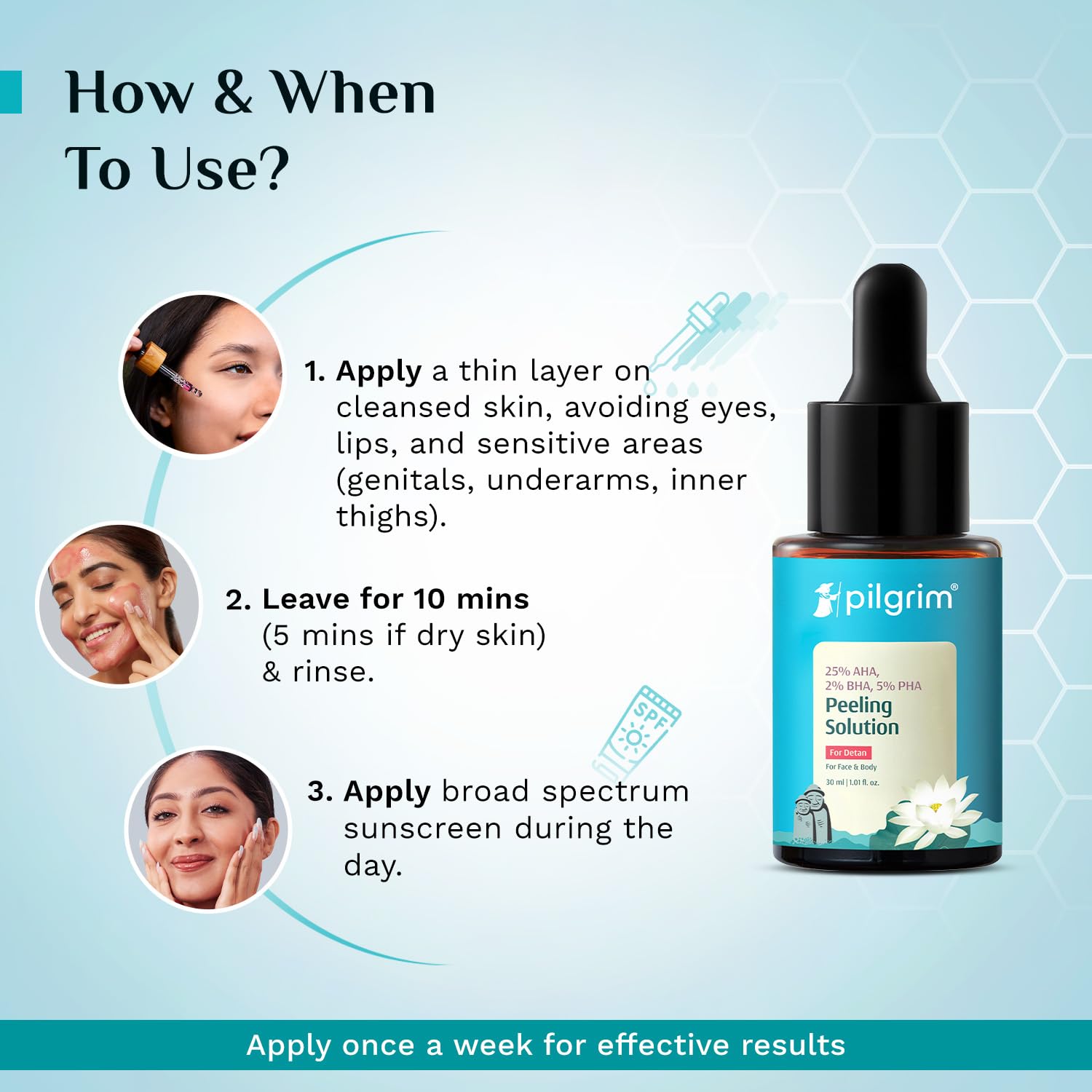 Pilgrim 25% AHA + 2% BHA + 5% PHA Peeling Solution For Tan Removal - 10ml |10-Minute Facial At Home | Advanced Exfoliating Pe