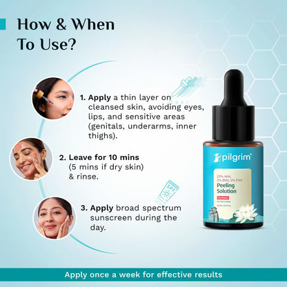 Pilgrim 25% AHA + 2% BHA + 5% PHA Peeling Solution For Tan Removal - 10ml |10-Minute Facial At Home | Advanced Exfoliating Pe