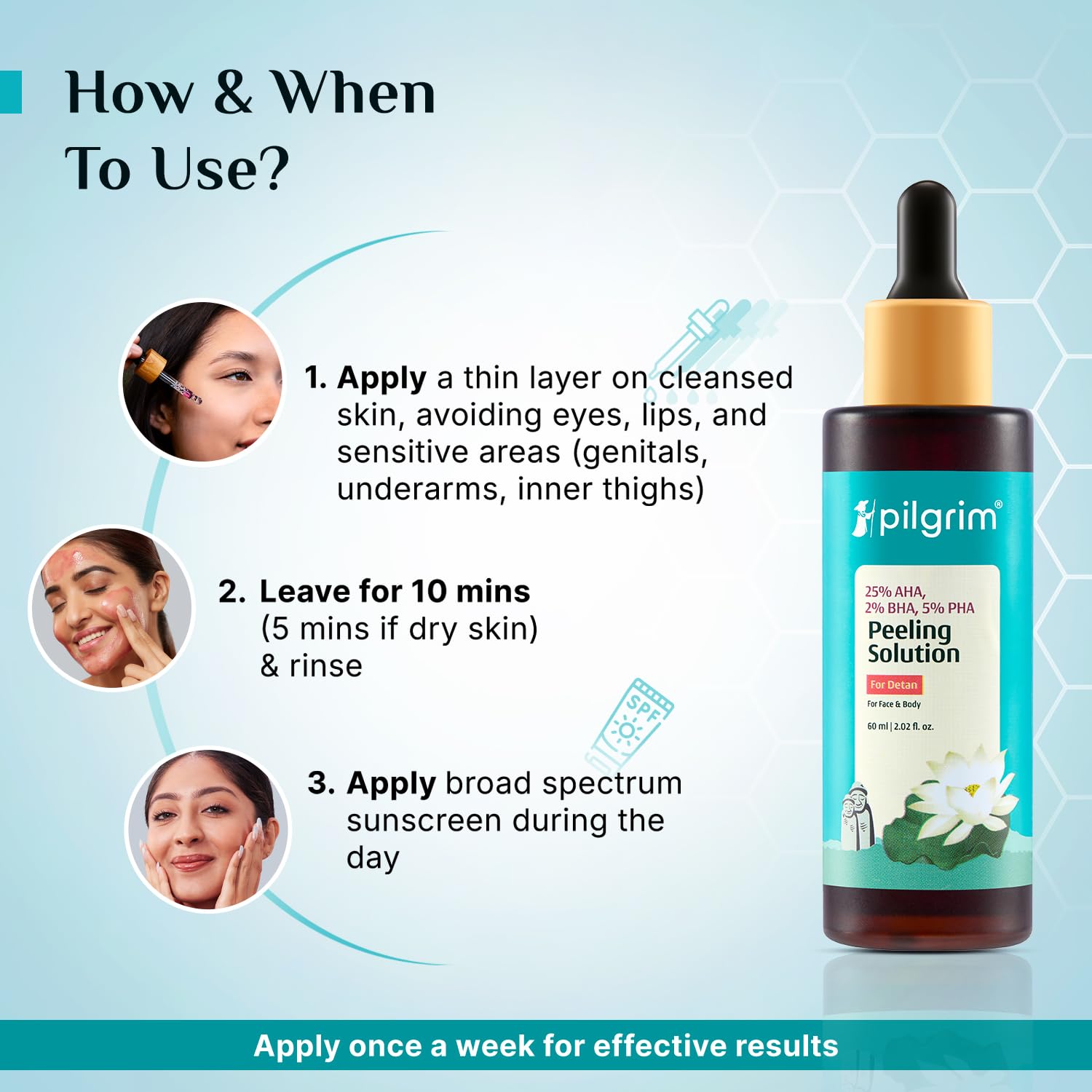 Pilgrim 25% AHA + 2% BHA + 5% PHA Peeling Solution For Tan Removal - 10ml |10-Minute Facial At Home | Advanced Exfoliating Pe