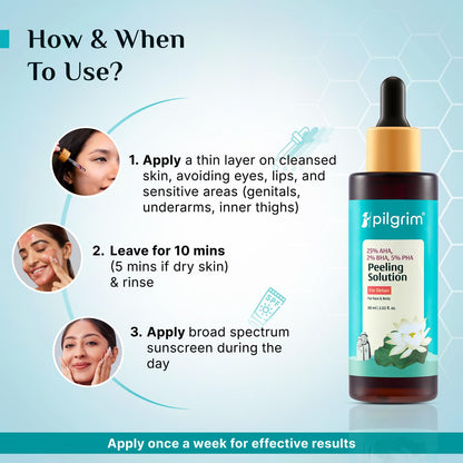 Pilgrim 25% AHA + 2% BHA + 5% PHA Peeling Solution For Tan Removal - 10ml |10-Minute Facial At Home | Advanced Exfoliating Pe