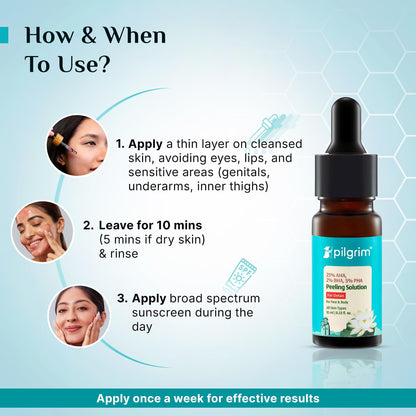 Pilgrim 25% AHA + 2% BHA + 5% PHA Peeling Solution For Tan Removal - 10ml |10-Minute Facial At Home | Advanced Exfoliating Pe