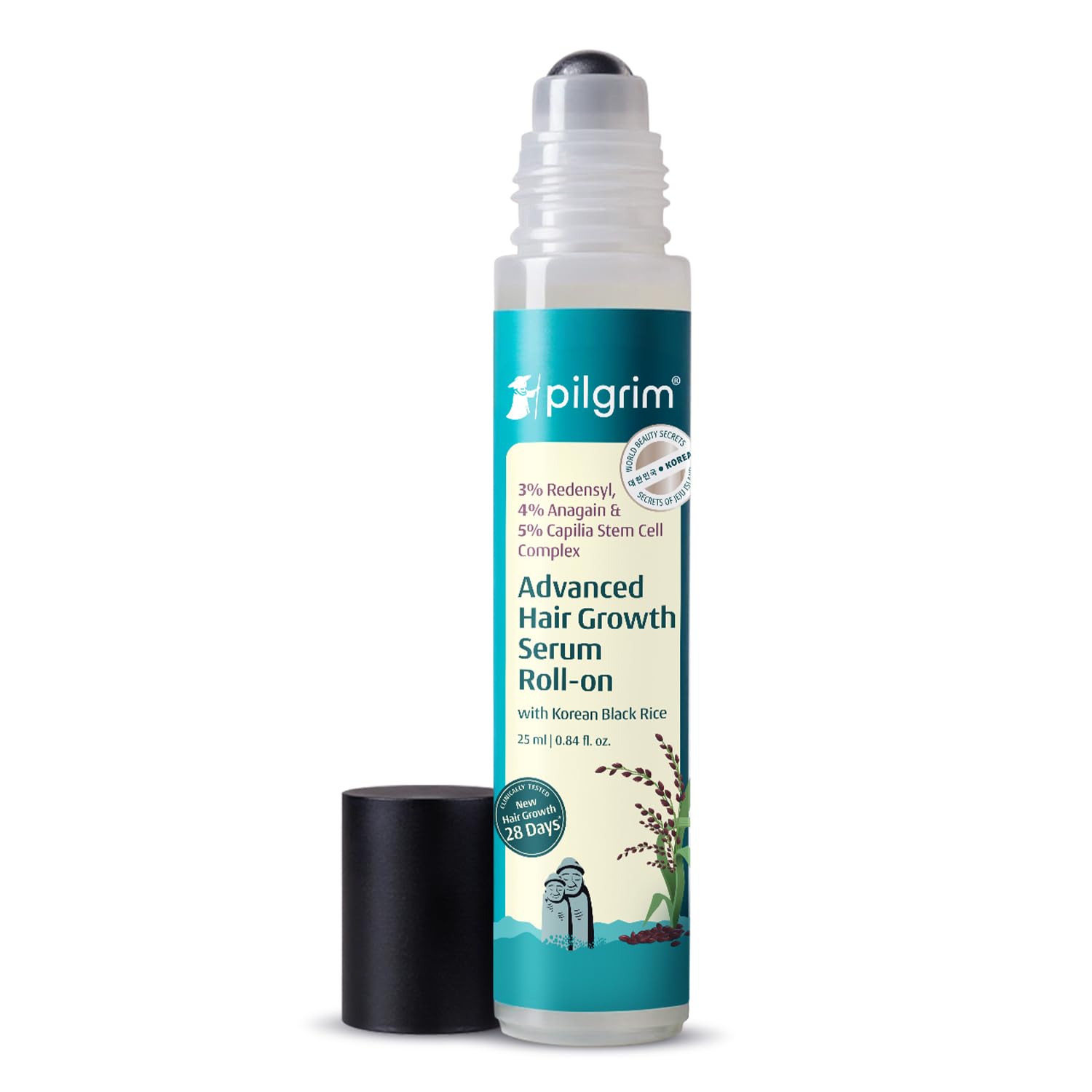 Pilgrim 3% Redensyl, 4% Anagain, 5% Capilia Stem Hair Serum Roll-on with Korean Black Rice & Rosemary, 25ml