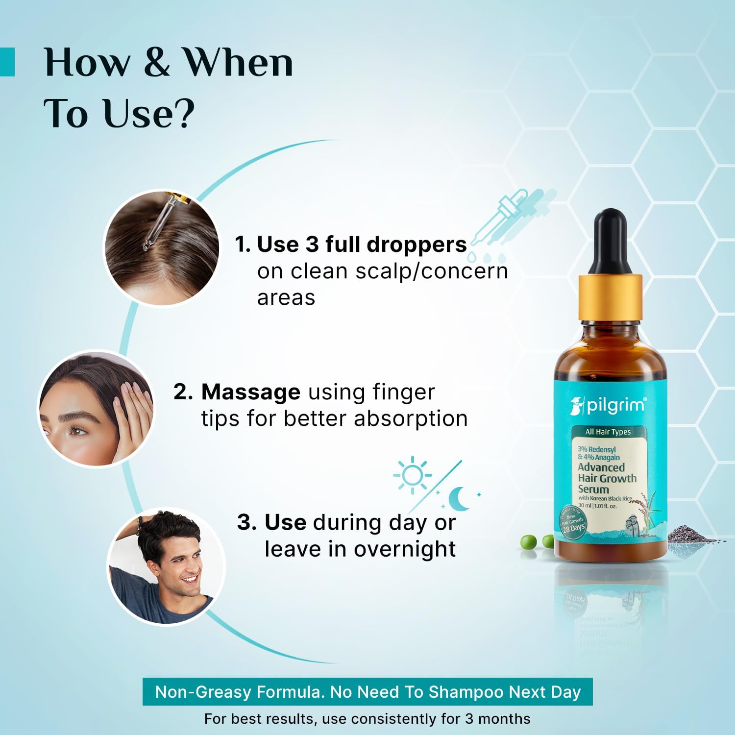Pilgrim 3% Redensyl, 4% Anagain, 5% Capilia Stem Hair Serum Roll-on with Korean Black Rice & Rosemary, 25ml - in use (17)