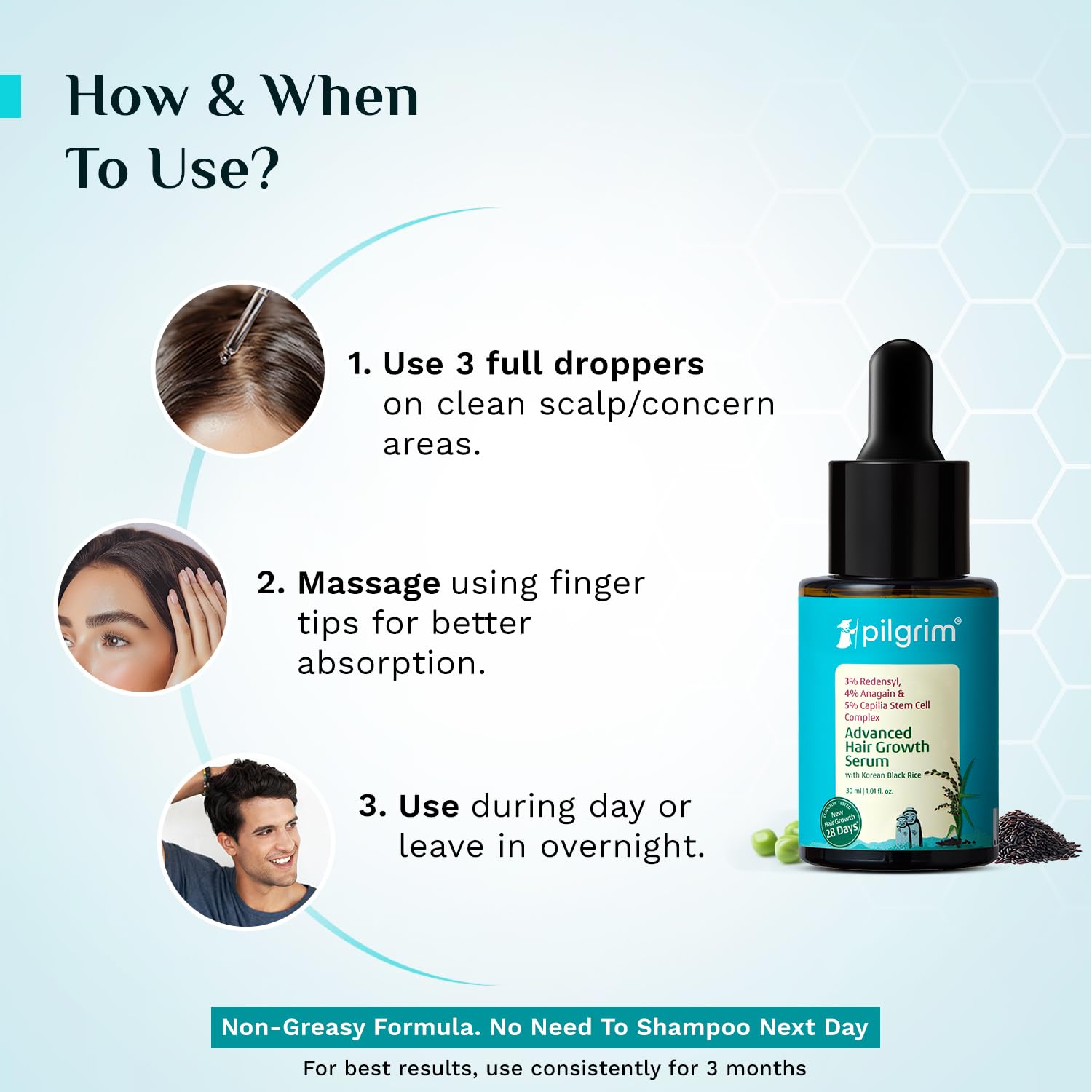 Pilgrim 3% Redensyl, 4% Anagain, 5% Capilia Stem Hair Serum Roll-on with Korean Black Rice & Rosemary, 25ml - packaging (22)