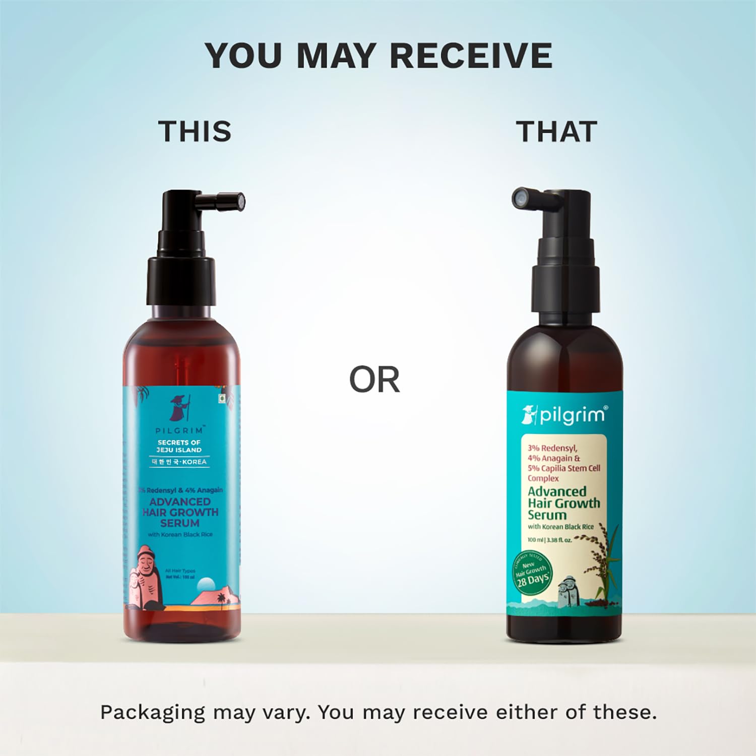 Pilgrim 3% Redensyl, 4% Anagain, 5% Capilia Stem Hair Serum Roll-on with Korean Black Rice & Rosemary, 25ml - front view (40)
