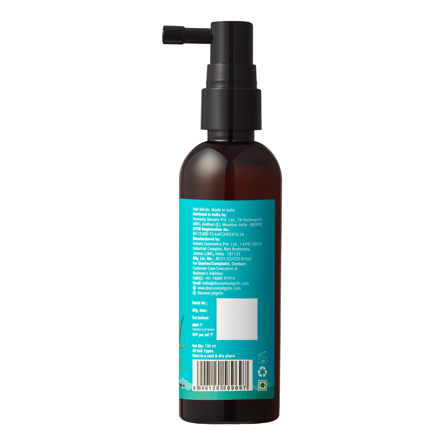 Pilgrim 3% Redensyl, 4% Anagain, 5% Capilia Stem Hair Serum Roll-on with Korean Black Rice & Rosemary, 25ml - size and scale 