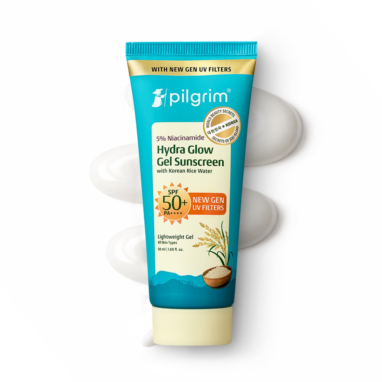 Pilgrim 5% Niacinamide Hydra Glow Gel Sunscreen SPF 50+ PA++++ | With Korean Rice Water for Hydrated Glowing Skin | InVivo Te