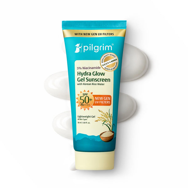 Pilgrim 5% Niacinamide Hydra Glow Gel Sunscreen SPF 50+ PA++++ | With Korean Rice Water for Hydrated Glowing Skin | InVivo Te