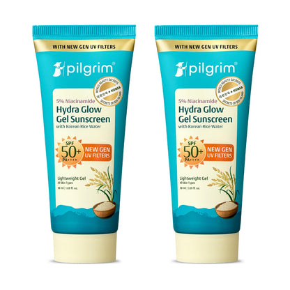 Pilgrim 5% Niacinamide Hydra Glow Gel Sunscreen SPF 50+ PA++++ | With Korean Rice Water for Hydrated Glowing Skin | InVivo Te