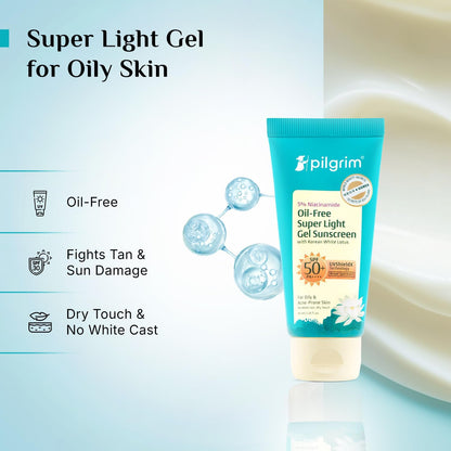 Pilgrim 5% Niacinamide Hydra Glow Gel Sunscreen SPF 50+ PA++++ | With Korean Rice Water for Hydrated Glowing Skin | InVivo Te