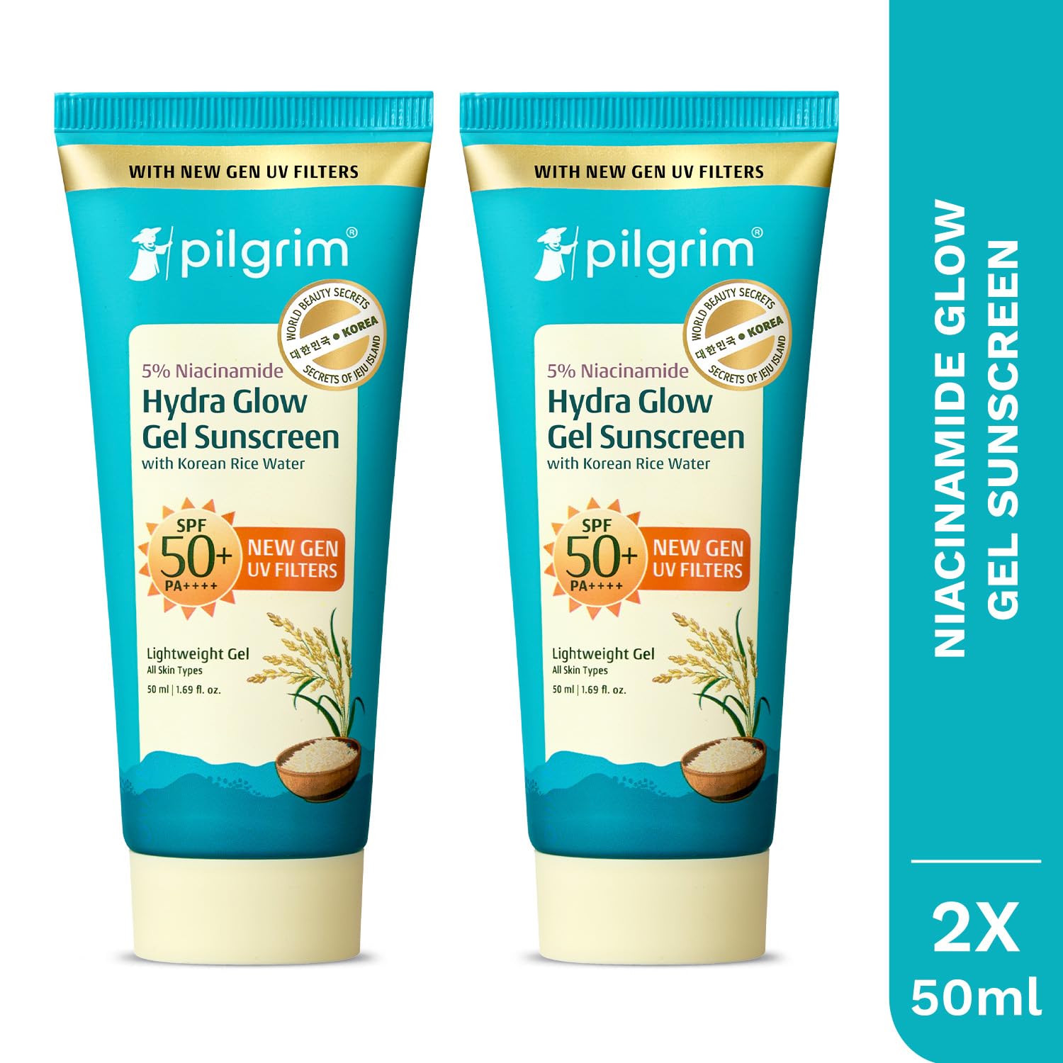 Pilgrim 5% Niacinamide Hydra Glow Gel Sunscreen SPF 50+ PA++++ | With Korean Rice Water for Hydrated Glowing Skin | InVivo Te