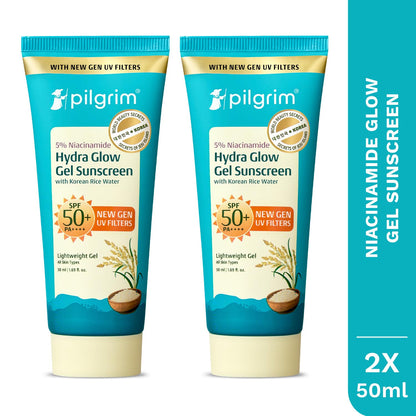 Pilgrim 5% Niacinamide Hydra Glow Gel Sunscreen SPF 50+ PA++++ | With Korean Rice Water for Hydrated Glowing Skin | InVivo Te