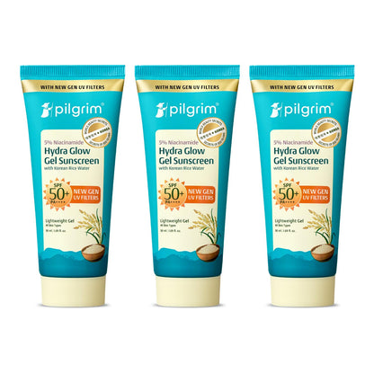 Pilgrim 5% Niacinamide Hydra Glow Gel Sunscreen SPF 50+ PA++++ | With Korean Rice Water for Hydrated Glowing Skin | InVivo Te