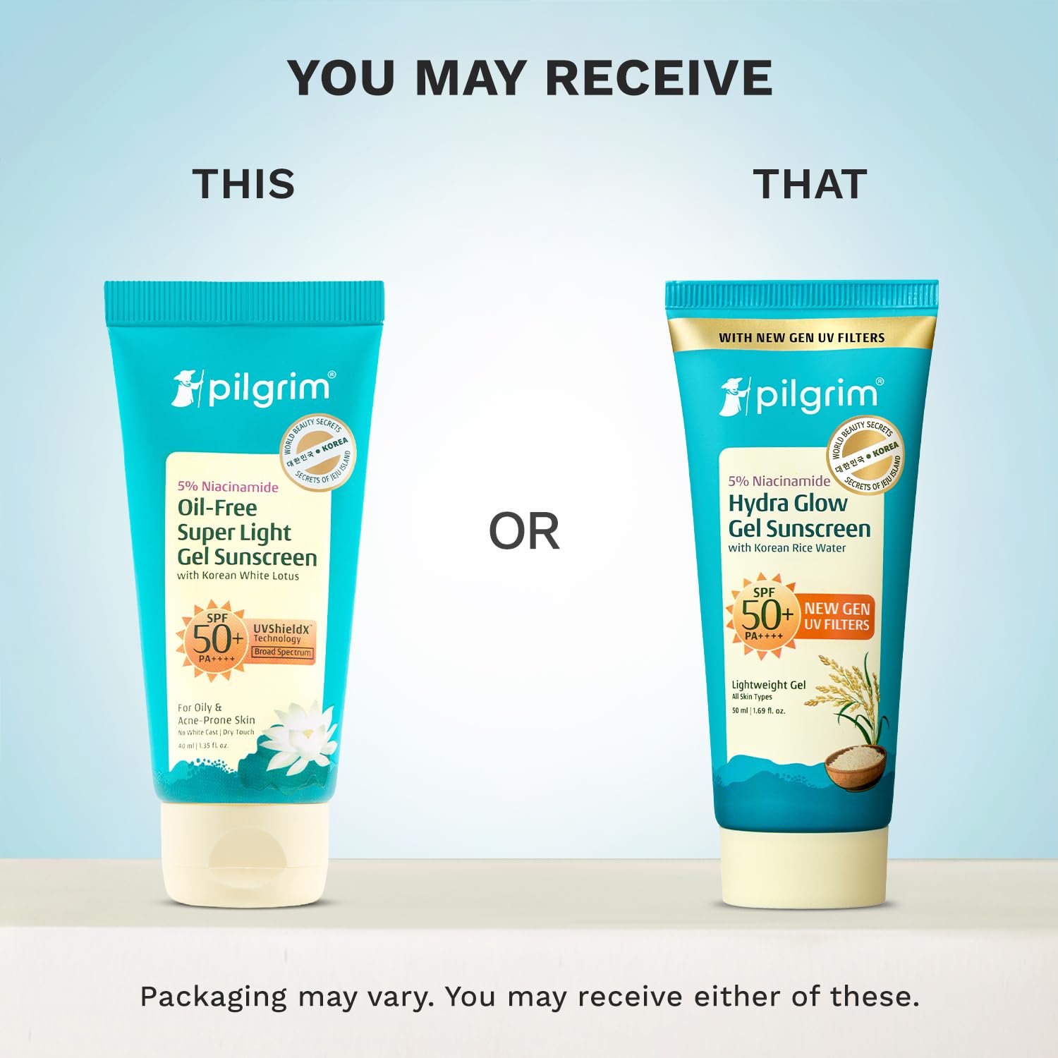 Pilgrim 5% Niacinamide Hydra Glow Gel Sunscreen SPF 50+ PA++++ | With Korean Rice Water for Hydrated Glowing Skin | InVivo Te