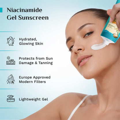 Pilgrim 5% Niacinamide Hydra Glow Gel Sunscreen SPF 50+ PA++++ | With Korean Rice Water for Hydrated Glowing Skin | InVivo Te