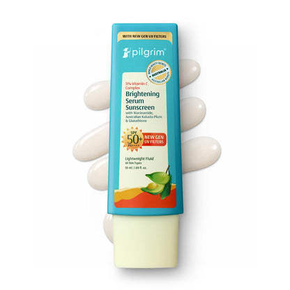 Pilgrim 5% Vitamin C Brightening Serum Sunscreen SPF 50+ PA++++ with Niacinamide & Glutathione | InVivo Tested New Gen UV Fil