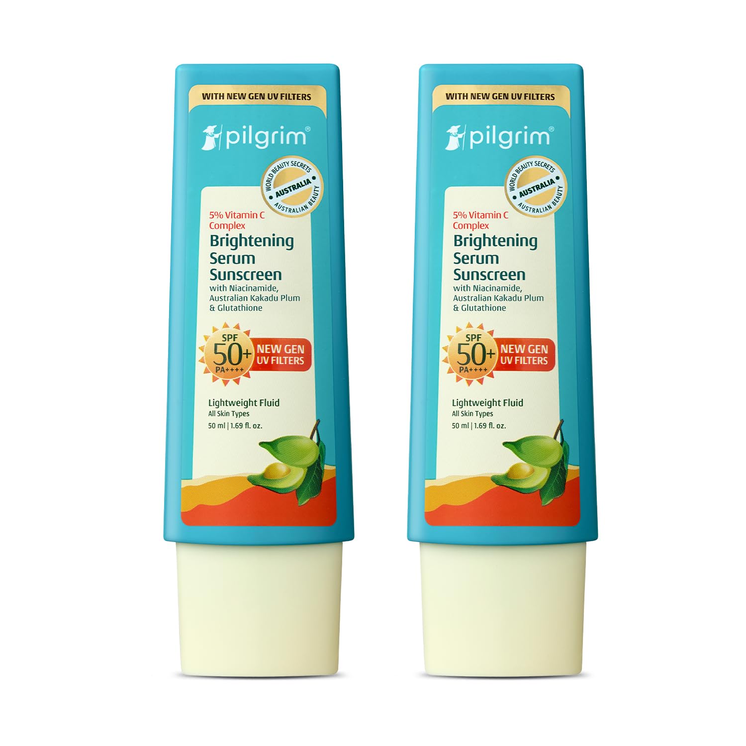 Pilgrim 5% Vitamin C Brightening Serum Sunscreen SPF 50+ PA++++ with Niacinamide & Glutathione | InVivo Tested New Gen UV Fil