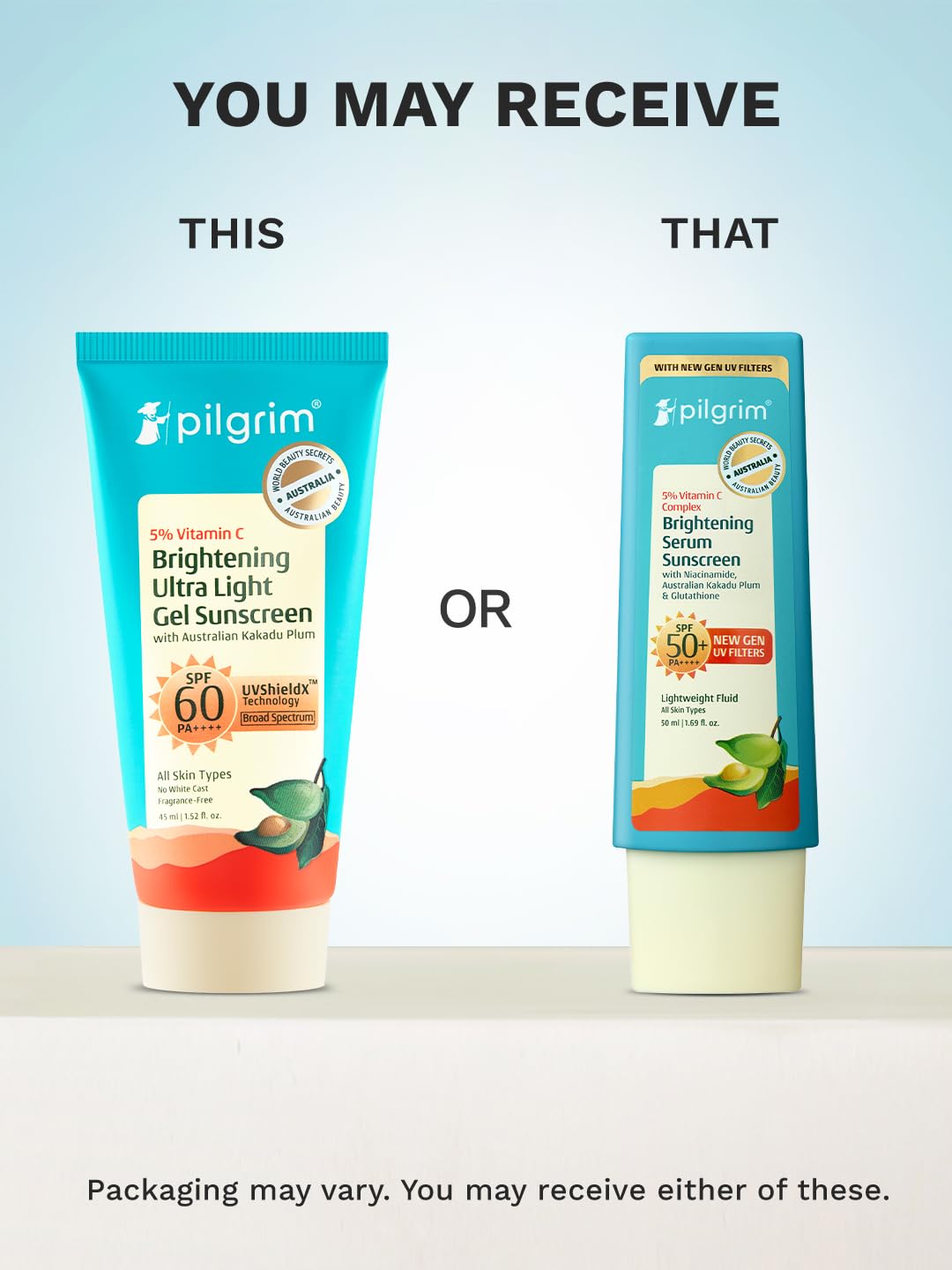 Pilgrim 5% Vitamin C Brightening Serum Sunscreen SPF 50+ PA++++ with Niacinamide & Glutathione | InVivo Tested New Gen UV Fil