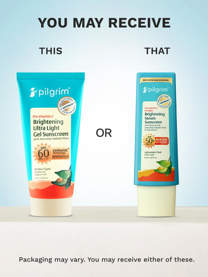 Pilgrim 5% Vitamin C Brightening Serum Sunscreen SPF 50+ PA++++ with Niacinamide & Glutathione | InVivo Tested New Gen UV Fil