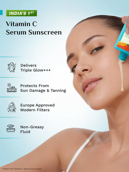 Pilgrim 5% Vitamin C Brightening Serum Sunscreen SPF 50+ PA++++ with Niacinamide & Glutathione | InVivo Tested New Gen UV Fil