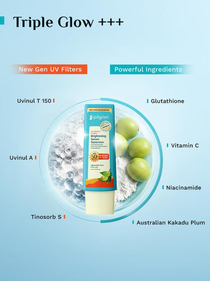 Pilgrim 5% Vitamin C Brightening Serum Sunscreen SPF 50+ PA++++ with Niacinamide & Glutathione | InVivo Tested New Gen UV Fil