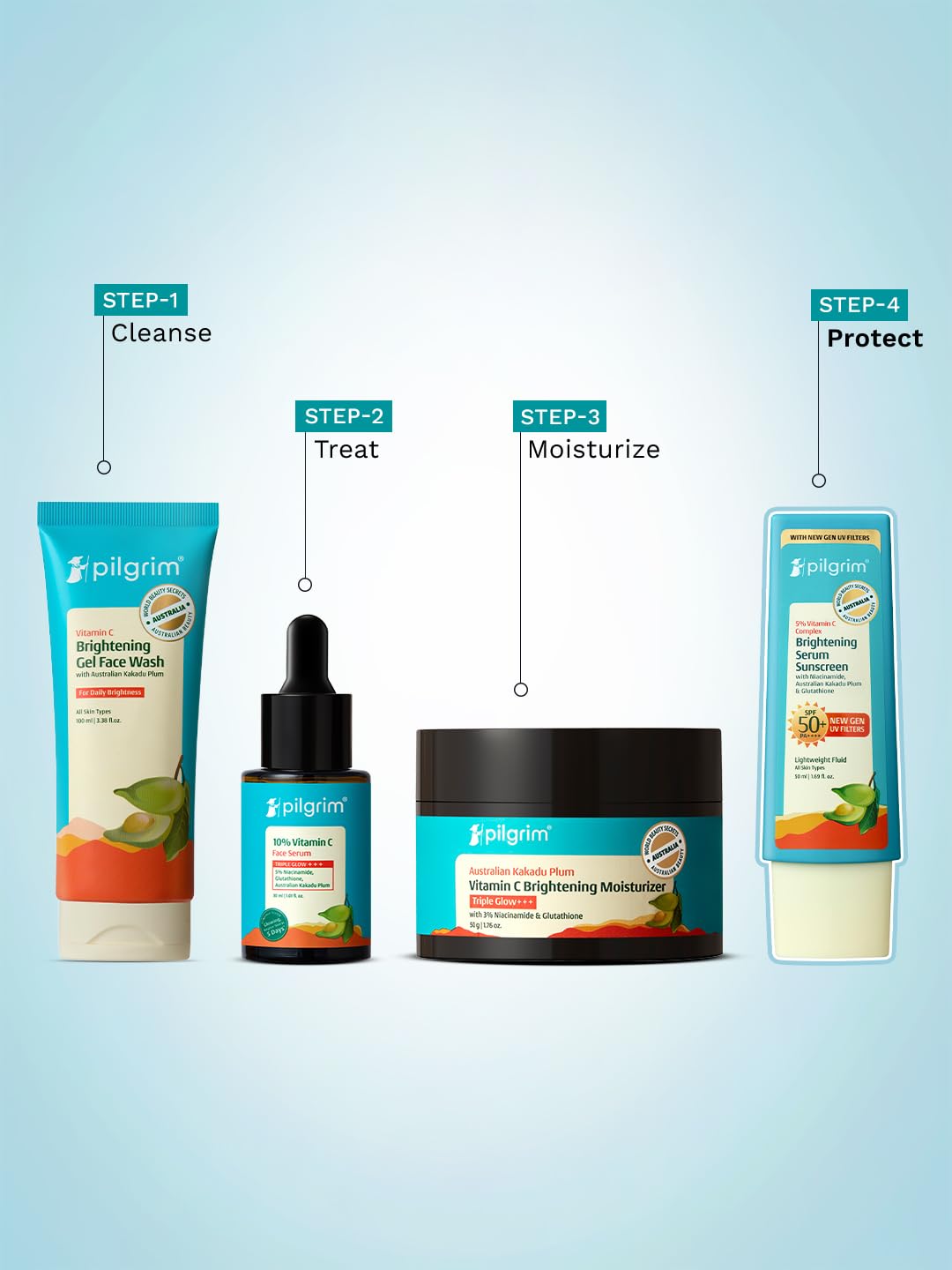 Pilgrim 5% Vitamin C Brightening Serum Sunscreen SPF 50+ PA++++ with Niacinamide & Glutathione | InVivo Tested New Gen UV Fil