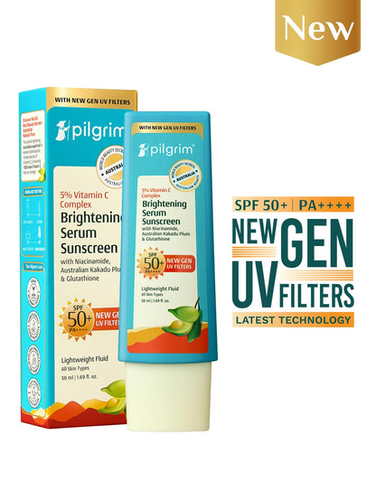 Pilgrim 5% Vitamin C Brightening Serum Sunscreen SPF 50+ PA++++ with Niacinamide & Glutathione | InVivo Tested New Gen UV Fil