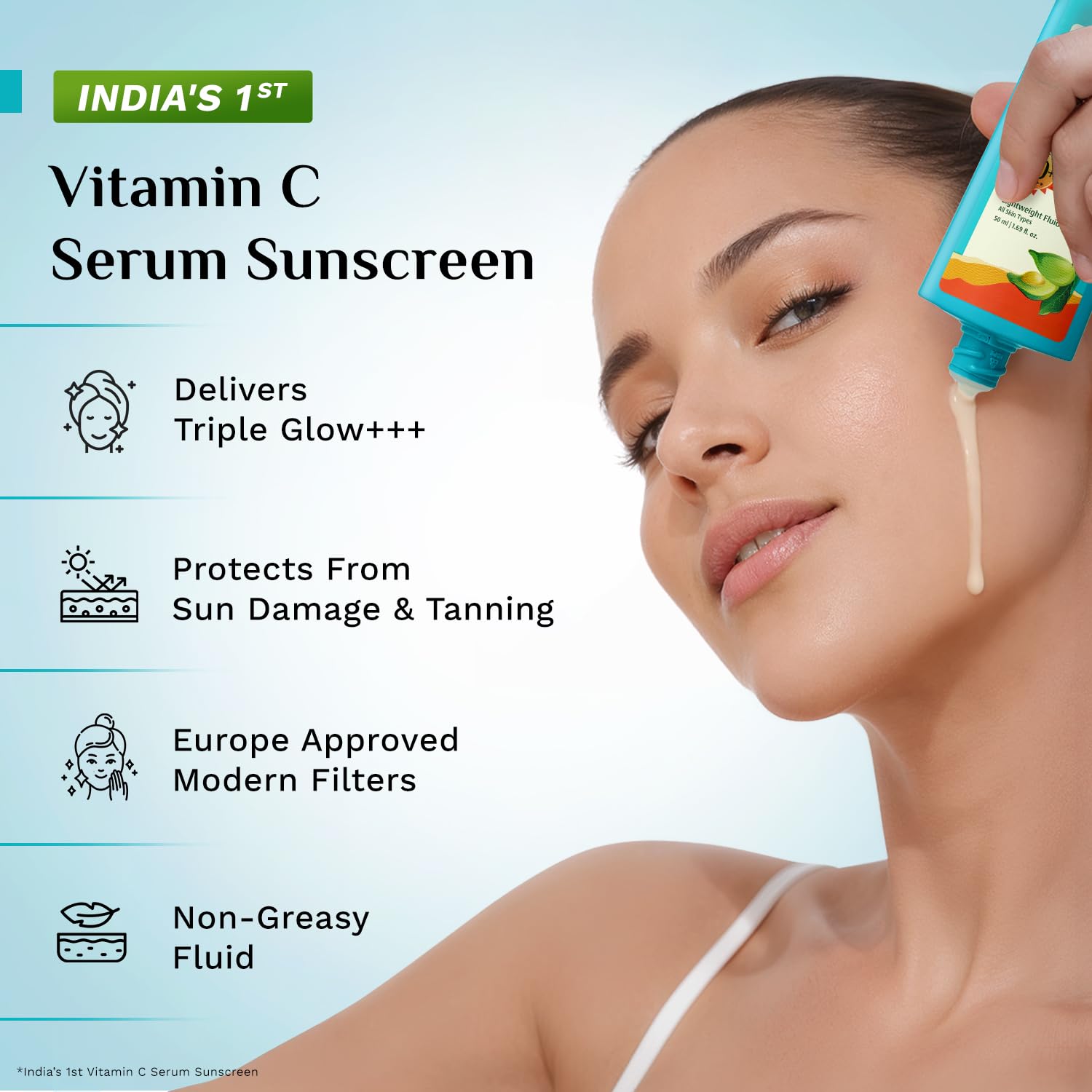Pilgrim 5% Vitamin C Brightening Serum Sunscreen SPF 50+ PA++++ with Niacinamide & Glutathione | InVivo Tested New Gen UV Fil